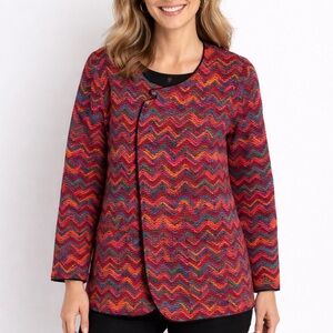 Renuar Red and Orange Zigzag Cardigan Sweater